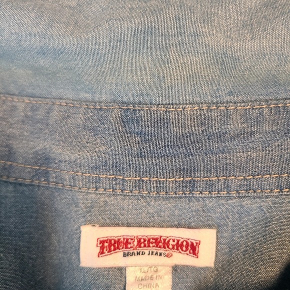 True Religion Denim Pearl Snap Shirt Womens Blue Western Cowgirl Classic‎ XL - Picture 6 of 8